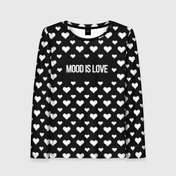 Лонгслив женский Настроение любовь чёрный с сердечками, цвет: 3D-принт