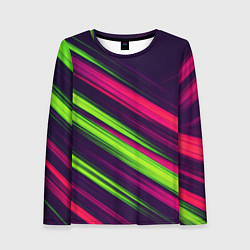 Лонгслив женский Фиолетово-зеленые линии, цвет: 3D-принт