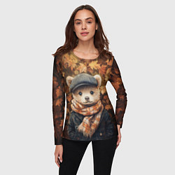 Лонгслив женский Мишка в клетчатом шарфе, цвет: 3D-принт — фото 2