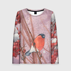 Лонгслив женский Акварельный снегирь в рябине, цвет: 3D-принт