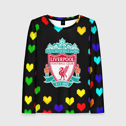 Лонгслив женский Ливерпуль пиксельные сердца, цвет: 3D-принт