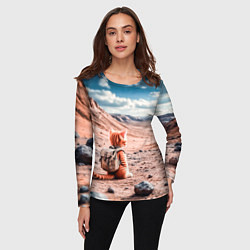 Лонгслив женский Котёнок путешественник в пустыне, цвет: 3D-принт — фото 2