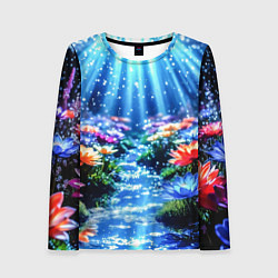 Лонгслив женский Цветы на глубине освещённые лучами, цвет: 3D-принт