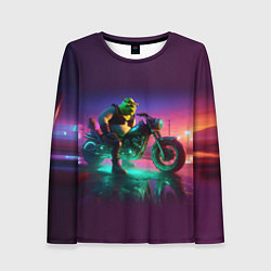 Лонгслив женский Шрек на мотоцикле на закате - нейроарт фантазия, цвет: 3D-принт