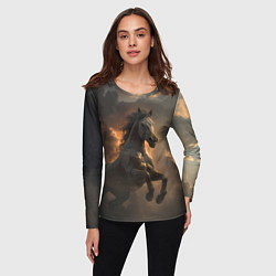 Лонгслив женский Лошадь в прыжке на фоне неба, цвет: 3D-принт — фото 2