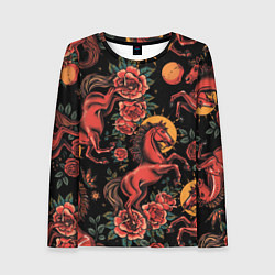 Женский лонгслив Красная лошадь с розами
