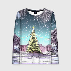 Лонгслив женский Москва - новогодний салют, цвет: 3D-принт