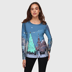 Лонгслив женский Новогодняя елка в центре Москвы, цвет: 3D-принт — фото 2