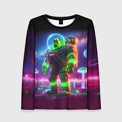 Женский лонгслив Космонавт Шрук в неоновом скафандре на загадочной
