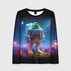 Женский лонгслив Шрек бравый космонавт - неоновое свечение