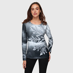 Лонгслив женский Снежинка на черно белое, цвет: 3D-принт — фото 2