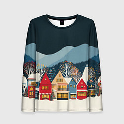 Женский лонгслив Новогодний городок в горах