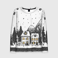 Женский лонгслив Черно-белый новогодний город