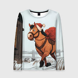 Женский лонгслив Лошадка везет новогодние подарки