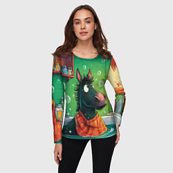 Лонгслив женский Лошадь моется в ванной, цвет: 3D-принт — фото 2