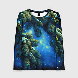 Лонгслив женский Новогодние ветки елки, цвет: 3D-принт