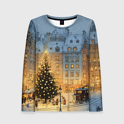Женский лонгслив Новый год в старом уютном городе