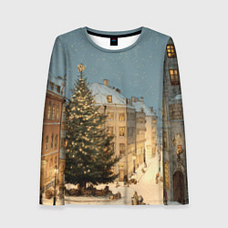 Женский лонгслив Елка во дворе города