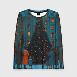 Лонгслив женский Люди встречают новый год во дворе, цвет: 3D-принт