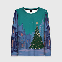 Лонгслив женский Зеленая новогодняя елка во вдоре, цвет: 3D-принт