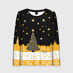 Женский лонгслив Новый год в черно-желтом стиле