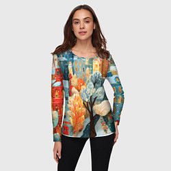 Лонгслив женский Разноцветные новогодние домики, цвет: 3D-принт — фото 2