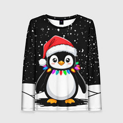 Женский лонгслив Пингвин в шапке Санты