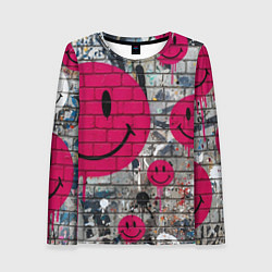 Женский лонгслив Розовые смайлы граффити