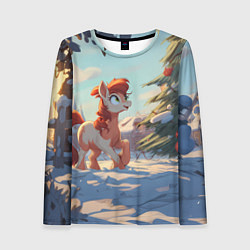 Женский лонгслив Лошадка любуется елкой