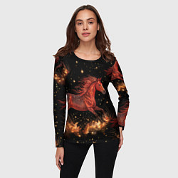 Лонгслив женский Огненные лошади - паттерн, цвет: 3D-принт — фото 2