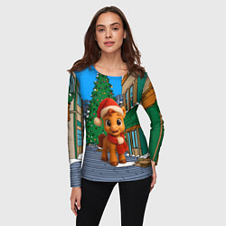 Лонгслив женский Новогодняя лошадка и елка, цвет: 3D-принт — фото 2