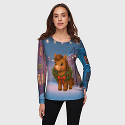 Лонгслив женский Лошадка с новогоднем венком 2026, цвет: 3D-принт — фото 2