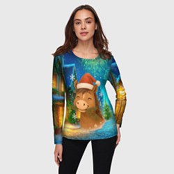 Лонгслив женский Новогодняя лошадка жует елочные ветки, цвет: 3D-принт — фото 2
