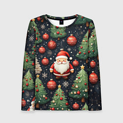 Лонгслив женский Новый год паттерн Дед мороз, цвет: 3D-принт