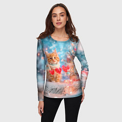 Лонгслив женский Котенок и гирлянда из сердечек, цвет: 3D-принт — фото 2