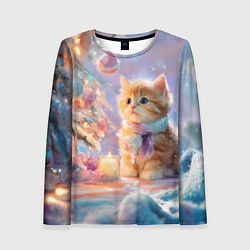 Женский лонгслив Маленький котенок встречает Новый год
