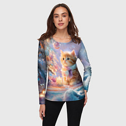 Лонгслив женский Маленький котенок встречает Новый год, цвет: 3D-принт — фото 2