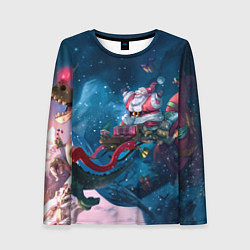 Женский лонгслив Санта с динозавром