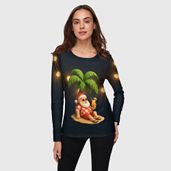 Лонгслив женский Санта чиллит под пальмой, цвет: 3D-принт — фото 2