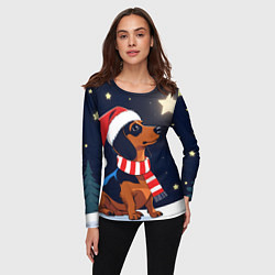 Лонгслив женский Новогодняя такса и звезды, цвет: 3D-принт — фото 2