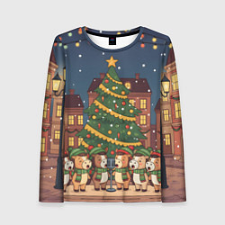 Лонгслив женский Новогодний хор лошадок, цвет: 3D-принт