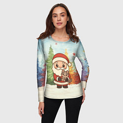 Лонгслив женский Санта с котенком, цвет: 3D-принт — фото 2