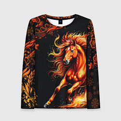 Лонгслив женский Огненный конь в русской хохломе, цвет: 3D-принт