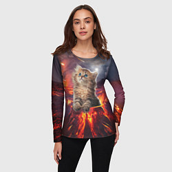 Лонгслив женский Кот на вулкане, цвет: 3D-принт — фото 2