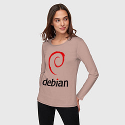 Лонгслив хлопковый женский Debian, цвет: пыльно-розовый — фото 2