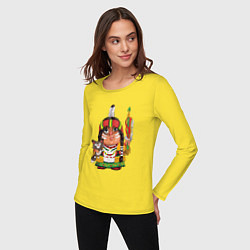 Лонгслив хлопковый женский Забавные Индейцы 9, цвет: желтый — фото 2