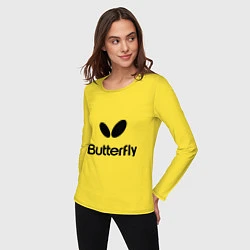 Лонгслив хлопковый женский Butterfly Logo, цвет: желтый — фото 2