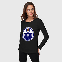 Лонгслив хлопковый женский Edmonton Oilers, цвет: черный — фото 2
