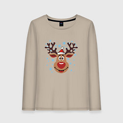 Лонгслив хлопковый женский Олень под снегом, цвет: миндальный