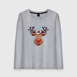 Лонгслив хлопковый женский Олень под снегом, цвет: меланж